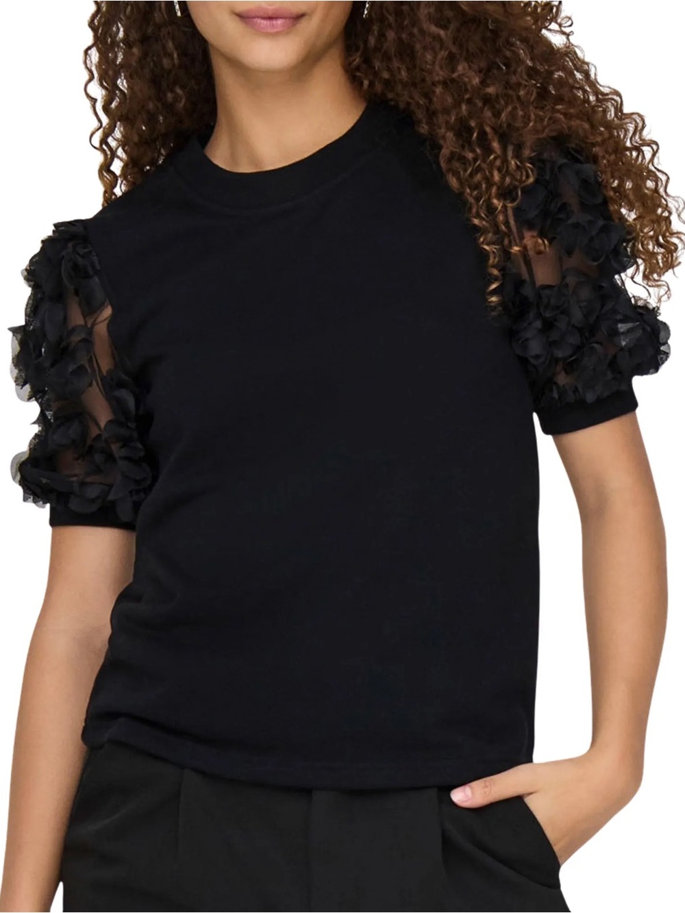 Area stars Black Puff Sleeve Floral Mesh Top XS